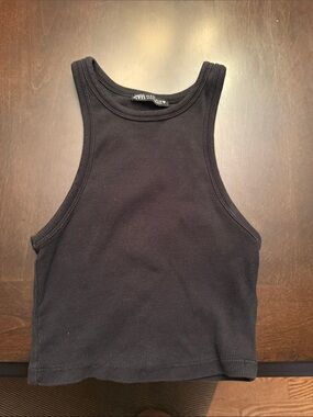 Zara Black Ribbed High-Neck Cropped Tank